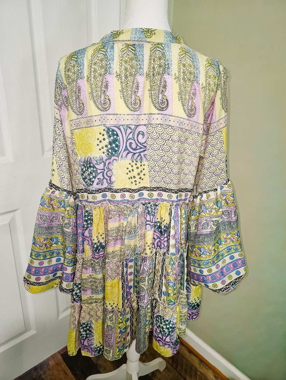 Zury Silk Blend Patchwork Paisley Tunic Boho Resort Cover Up Tassel Free Size - Picture 8 of 11